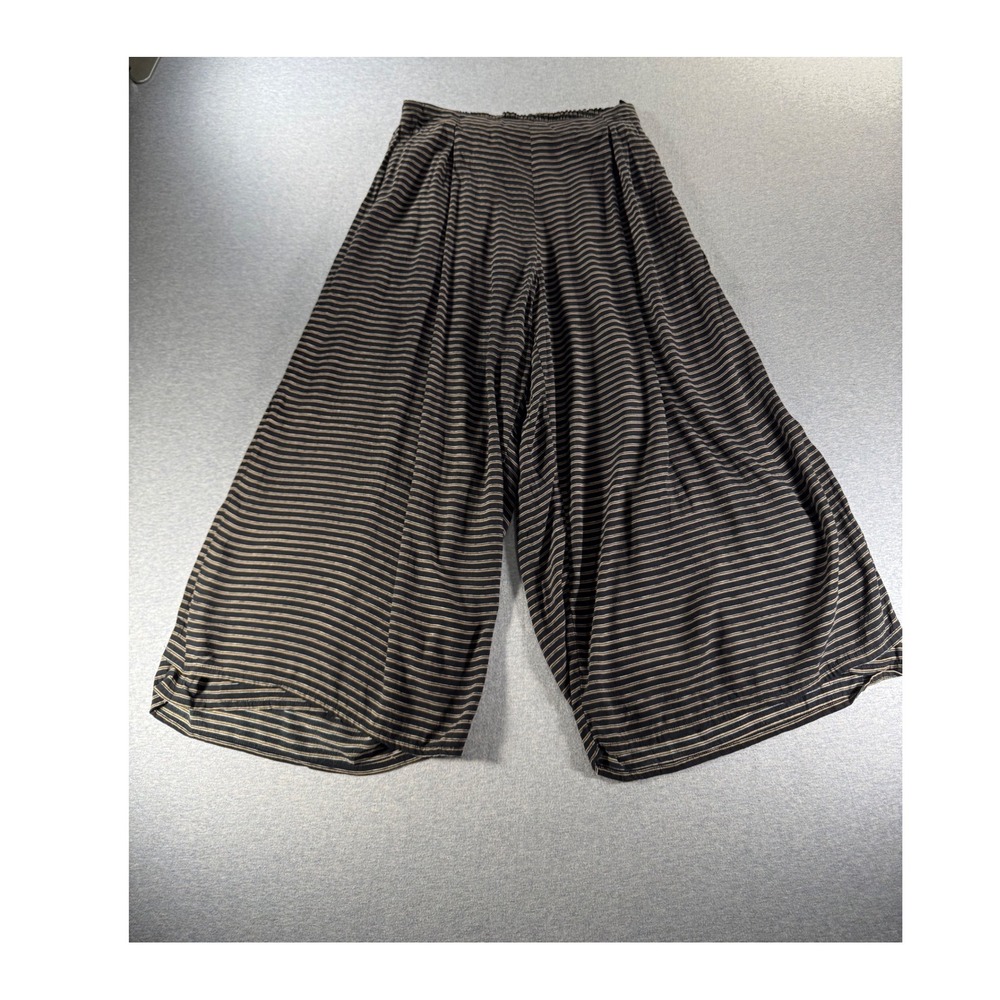 Faithfull The Brand Striped Wide Leg Pants Navy Tan Rayon Cropped Size Small